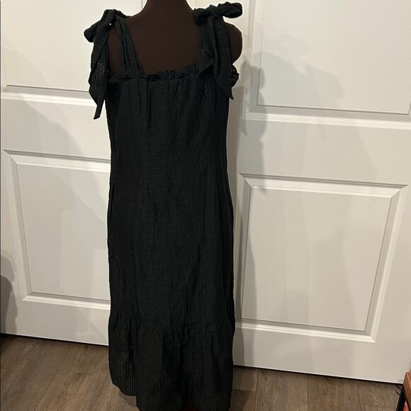Marie Oliver Maya Women’s Black Midi Dress Linen Silk Blend Bow Straps Size Med - Picture 9 of 15
